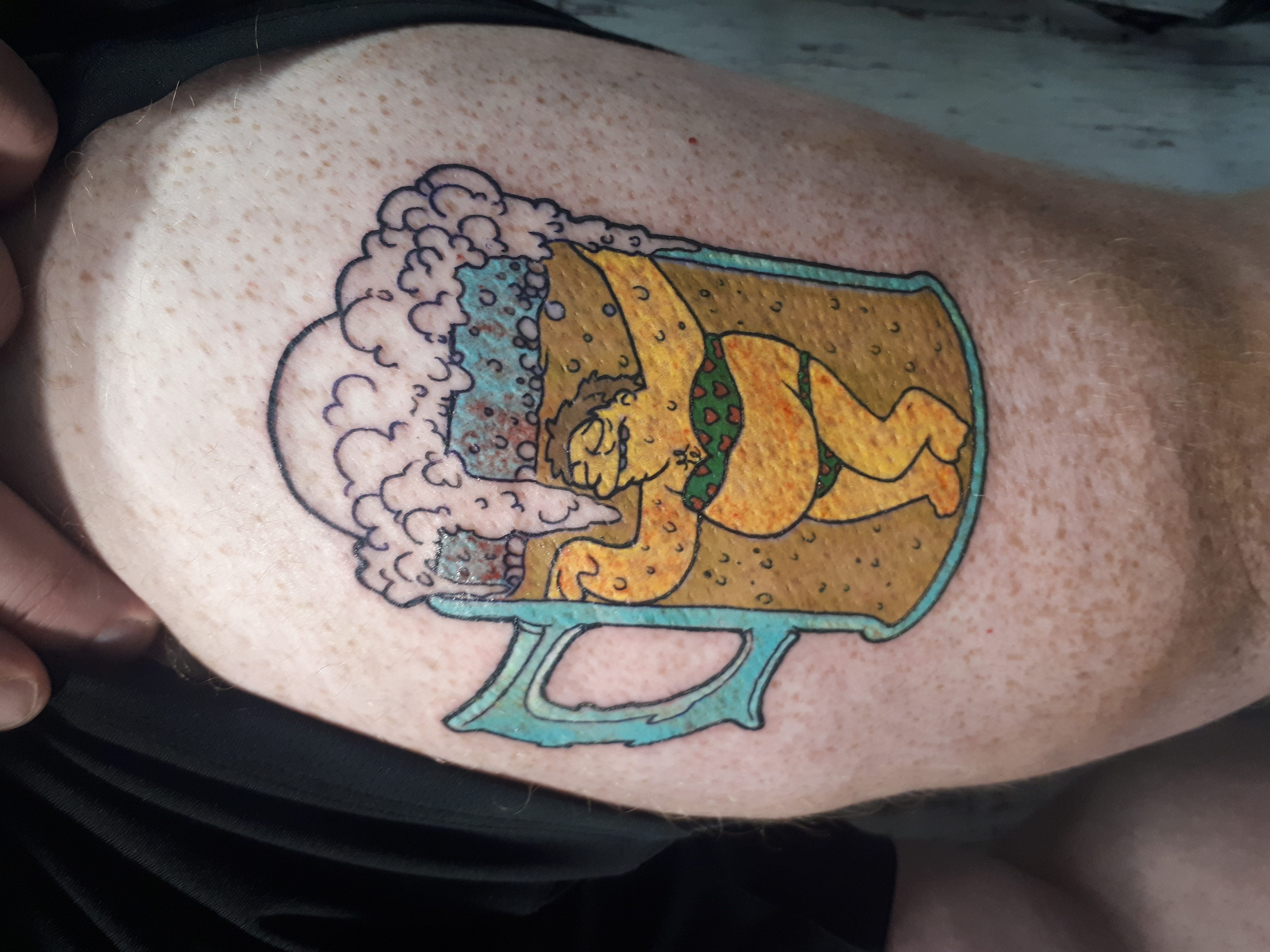 Simpsons beer mug tattoo full color.