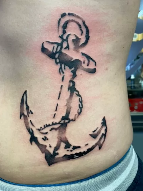 black and grey anchor tattoo