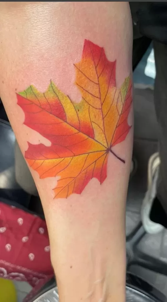 full color maple leaf tattoo