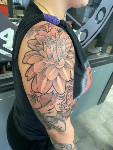 custom flower and frog half sleeve