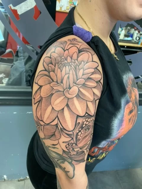 custom flower and frog half sleeve