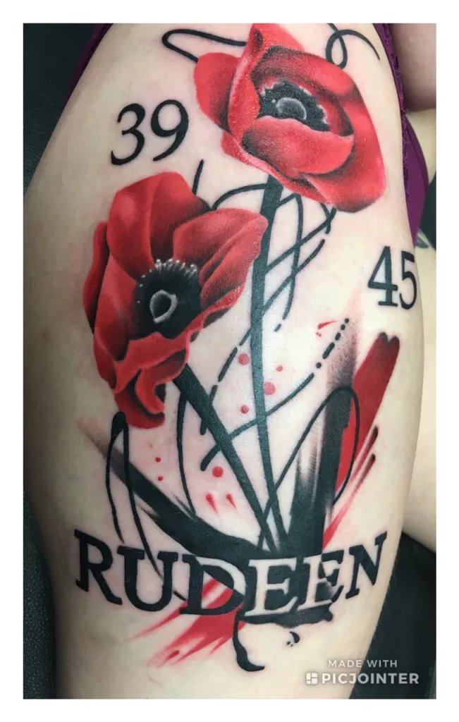 red and black flower tattoo